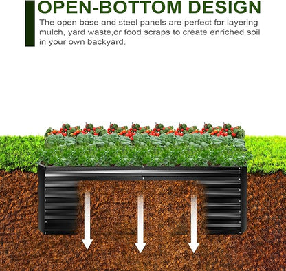EDOSTORY Metal Raised Bed Garden Bed Kit, 6x3x2ft Tall Galvanized Planter Raised Garden Boxes Outdoor, Large Metal Raised Garden Beds for Flowers, Vegetables, Herbs