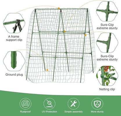 2PCS Cucumber Trellis for Climbing Plants Outdoor, Garden Trellis for Raised Bed Garden,Vegetable Grow Supports with Climbing Net for Tomato Bean Squash, Grape Zucchini (2PCS)