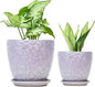 8 Inch + 6 Inch Retro Ceramic Planter Set of 2 with Drainage Hole and Saucer for Multiple Plants, Indoor-Outdoor Garden Pots for Succulent, Orchid, and Flower (Retro Purple)