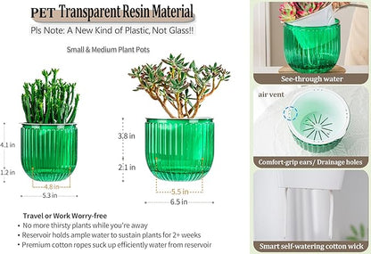Melphoe Self Watering Pots for Indoor Plants Planter, 6.5/5.3 Inch 2 Pack Planters Self Watering Plant Pots for Flower, Houseplants, Succulent, African Violets and Cactus with Drainage