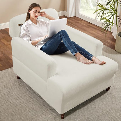 Oversized Chaise Lounge Accent Chair, Cloud Fluffy Chaise Sofa Recliner with Adjustable Backrest, Comfy Upholstered Sleeper Couch Bed, Modern Deep Seat Reading Armchair for Living Room, Movie, Bedroom