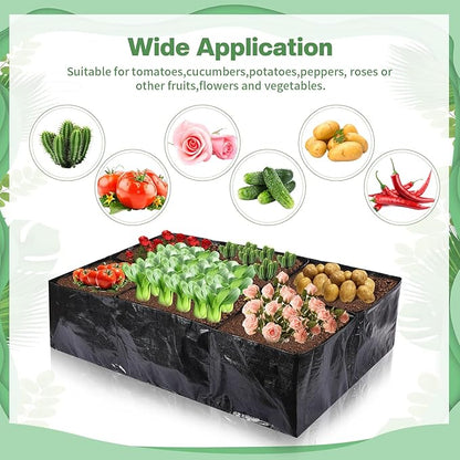 6 Pcs 35 Gallon Fabric Raised Garden Bed Breathable Planting Container Grow Bag with 6 Compartments Rectangle Large Raised Planting Bed for Vegetable Tomato Herbs Potato Fruits Flower Planter Pot