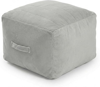 MeMoreCool Square Stuffed Pouf Ottoman Foot Rest, Floor Pouf Foot Stool with Foam Chunk Filling, Soft Stuffed Ottoman Footrest for Living Room, Light Grey