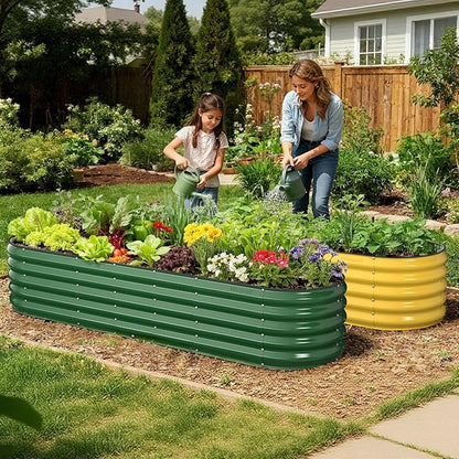 8x2x1.5 ft Galvanized Steel Raised Garden Bed, Raised Garden Bed Kit, Galvanized Planter Box Outdoor, 18" Tall Oval Large Metal Raised Bed for Gardening Vegetables Flower Herb (Moss Green)