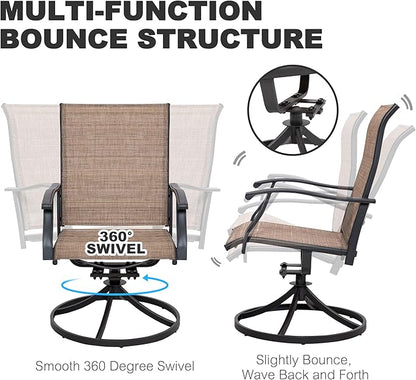 NUU GARDEN 7 Pieces Outdoor Dining Sets, Textilene Swivel Patio Table and Chairs All-Weather Outdoor Furniture Set for Lawn, Backyard, Balcony, Black and Brown