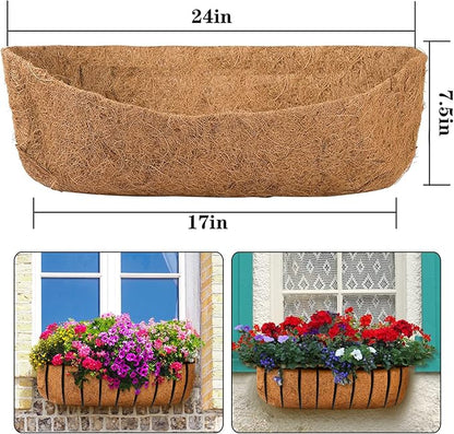 4 Pack Coco Liners for Window Planter Box - 24in 100% Natural Coconut Coir Fiber Liner Replacement for Deck Flower Box, Garden Railing Fence Trough, Wall Planter Basket, Vegetables Pot