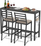 3Pcs Outdoor Patio Bar Set, 55" Rectangular High Top Table and Chairs Set with 2 Cushioned Bar Stools & Cover,Metal Pub Height Bistro Table Set for Balcony, Backyard, Porch, Deck,Garden, Pool