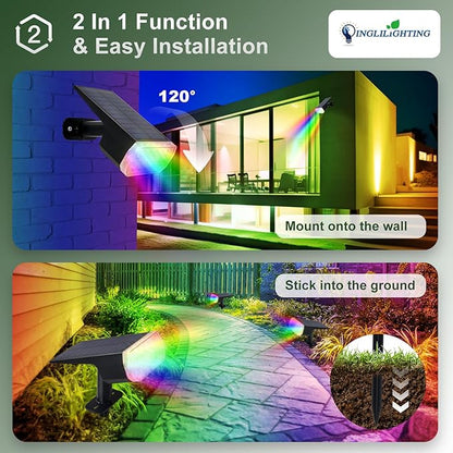 DINGLILIGHTING Solar Lights Outdoor Waterproof: IP65 Led Spot Light Decorations for Garden Yard - Multicolor RGB Solar Powered for Halloween Christmas - Dust to Dawn Uplighting Landscape Pathway 4PC