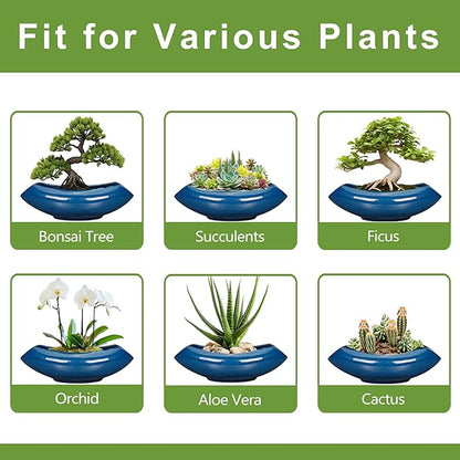 Bonsai Tree Pot 18 Inch - Ceramic Succulent Pots Large Bonsai Planter for Indoor Outdoor Plants Decorative Plant Pot with Drainage Hole Flower Pot for Home Garden Room Decor Blue