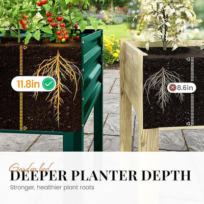 KING BIRD Large Raised Garden Bed with Legs Galvanized Elevated Planter Box 48×24×32 in for Backyard, Patio, Balcony, 400lb Capacity, Green