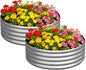 zizin 2 Pcs Round 4x4x1ft Raised Garden Bed Kit Metal Planter Box for Planting Vegetables, Silver