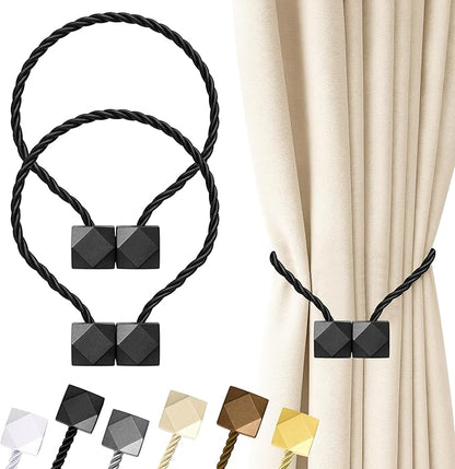 Hion Magnetic Curtain Tiebacks Black 2pcs, Curtain Tiebacks Buckles Holdbacks Holders Hooks Clip for Home Bedroom Office Decorative Curtain