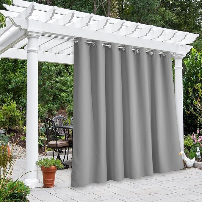NICETOWN Outdoor Curtain for Patio Waterproof, Rustproof Grommet Thermal Insulated Extra Wide Blackout Privacy Indoor Outdoor Drape for Gazebo/Cabana, Silver Grey, 1 Panel, W100 x L95