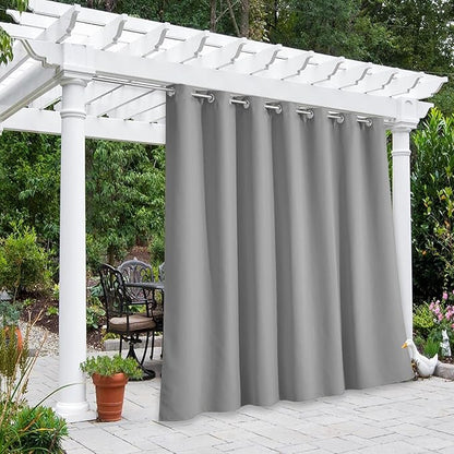 NICETOWN Blackout Outdoor Curtain for Patio Waterproof, Thermal Insulated Rustproof Grommet Privacy Indoor Outdoor Living Divider Curtain/Drape for Gazebo, Silver Grey, 1 Panel, 100" W by 108" L