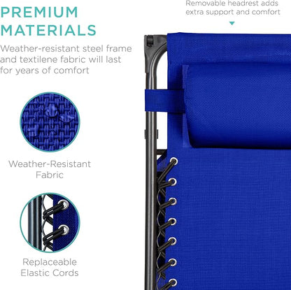 Best Choice Products Folding Zero Gravity Outdoor Recliner Patio Lounge Chair w/Adjustable Canopy Shade, Headrest, Side Accessory Tray, Textilene Mesh - Cobalt Blue