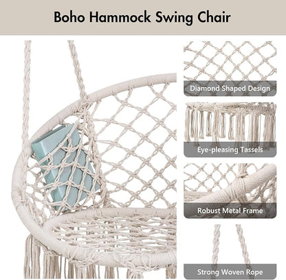 Hammock Chair with Steel Stand, Cushion and Side Pocket, 400 lb Capacity