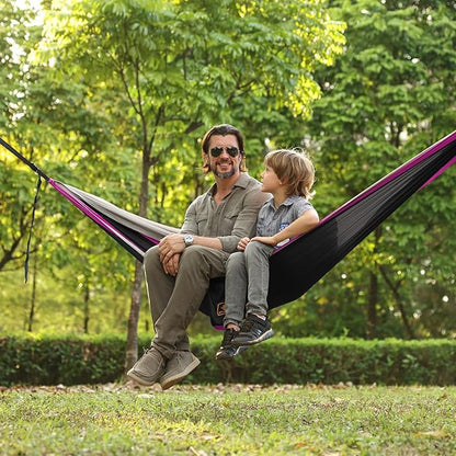 Camping Hammock, Portable Hammocks with Mosquito Net,Lightweight Nylon Parachute Hammock with 10ft Tree Straps,Camping Gear Must Haves for Travel Hiking Backpacking Beach Patio-Black&Pink