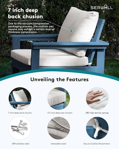 SERWALL Outdoor Sectional Sofa Set, 5-piece Outdoor Modula Couch Set with Ottoman, All Weather Patio Furniture Set with Chaise for Deck, Lawn, Blue Frame with Khaki Cushion