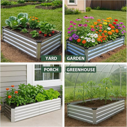 2 Pack 6x1.5x1FT Galvanized Metal Raised Garden Bed Kit for Vegetables, Herbs, Open-Bottom Large Capacity Outdoor Planter Box Gardening Stakes, Silver