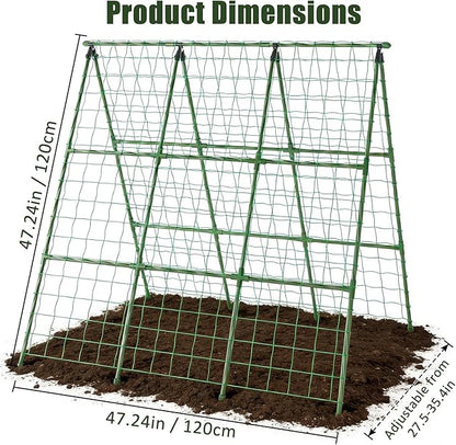 Miory Cucumber Trellis for Raised Beds, 48 x 48 Inch Metal A-Frame Garden Trellis for Climbing Plants Outdoor with Climbing Net, Plant Support for Cucumber Tomato Bean Pea