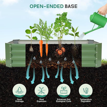 Galvanized Raised Garden Bed - 4x2x1ft (2Packs) Metal Garden Planter Box Outdoor | Steel Raised Bed Kit with Bracing Rods, Gloves for Gardening Vegetables Fruits and Flowers (Oliver Green)