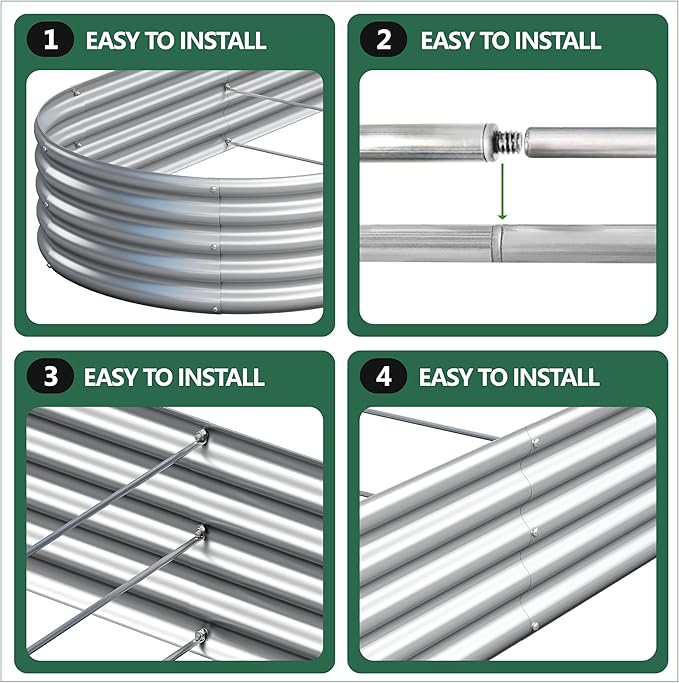 2PCS 8x2x1FT Galvanized Raised Garden Bed Kit,Vegetable Boxes-Oval Metal Flower Box,Large Planter Raised Beds Outdoor Garden for Planting,Fruit,Herb-Silver