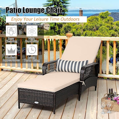 Tangkula Wicker Chaise Lounge Outdoor, Patio Rattan Reclining Chaise - Image 4