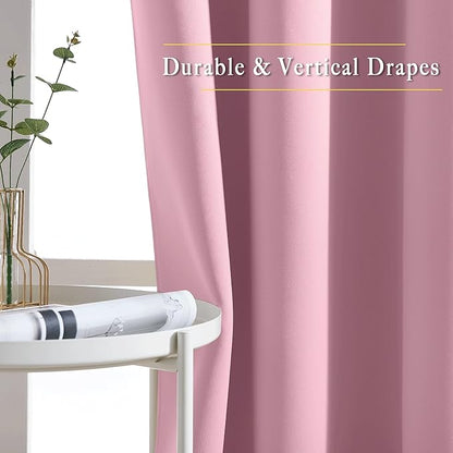 NICETOWN Patio Blackout Curtain Panels - Extra Wide Sliding Door Thermal Insulated Drape, Privacy Room Divider Curtain for Bedroom Office (Rouge Pink, 66 x 118 Inch Long)