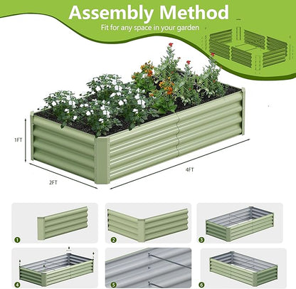 2PCS 4x2x1FT Galvanized Raised Garden Bed, Galvanized Planter Raised Garden Boxes Outdoor, Large Metal Raised Garden Beds for Vegetables-Green