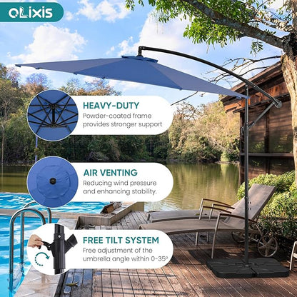 OLIXIS 10FT Offset Patio Umbrella, Cantilever Table Umbrellas for Outdoor Sun Shade UV Protection with Easy Tilt Adjustment, 8 Ribs for Backyard, Lawn, Garden, Pool - Blue