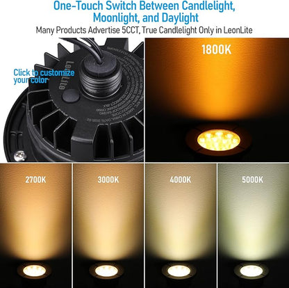 LEONLITE Dia. 4 Inch 5CCT Well Lights Landscape LED In Ground, 5 Color Temperature Selectable, 12-24V AC/DC CRI90 Low Voltage Outdoor Garden Landscaping, Aluminum Housing, Black, Pack of 6