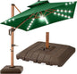 Best Choice Products 10ft Square Cantilever Patio Umbrella w/Base Included, Woodgrain Pattern Pole & Solar LED Lights, 360-Rotation, Offset Hanging Outdoor Shade - Green