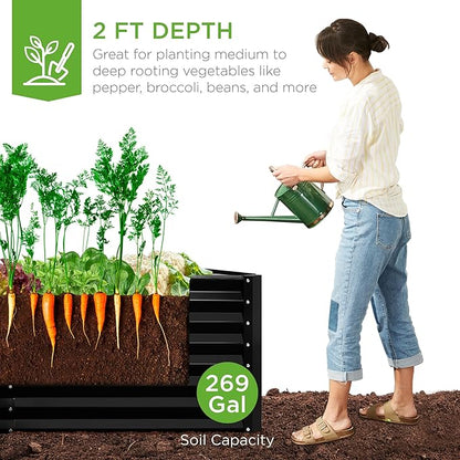 Best Choice Products 6x3x2ft Outdoor Metal Raised Garden Bed, Deep Root Box Planter for Vegetables, Flowers, Herbs, 269 Gallon Capacity, 100% Non Toxic Materials - Black