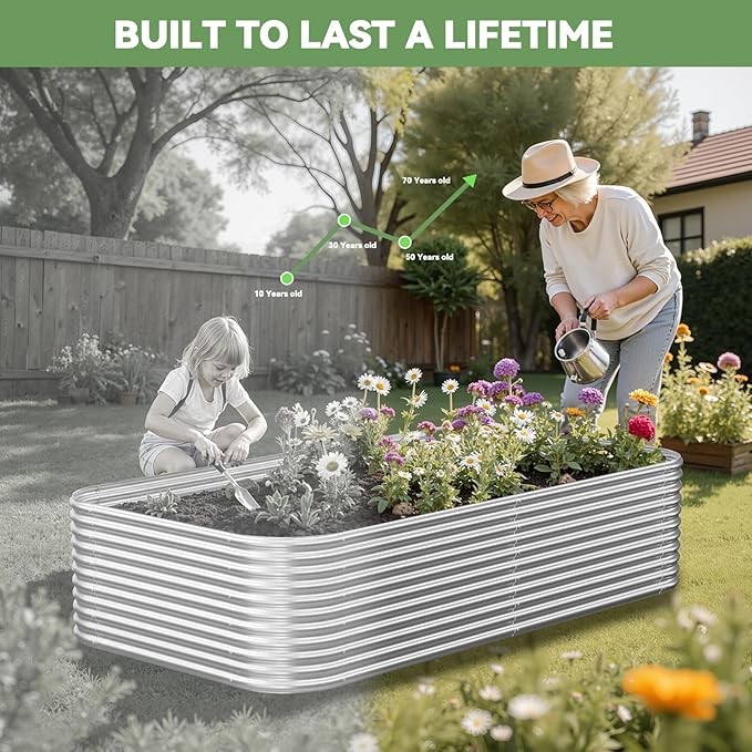3 Pack Tall 4x2x1.5FT Raised Beds for Gardening, Corrugated Galvanized Steel Raised Garden Bed, Outdoor Metal Above Ground Garden Bed for Vegetables and Flowers