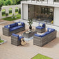 Aoxun 10 Piece Patio Furniture Set Wicker Rattan Patio Conversation Set Outdoor Sectional Sofa Set with Coffee Table and Thickened Cushions, Gray/Blue (Waterproof Cover Included)