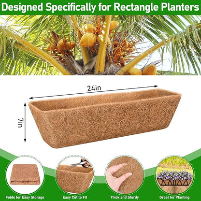Riare 4 Pack 24 Inch Rectangle Coconut Liners for Planters, Natural Coconut Fiber Planter Liners, Window Box Liner Trough Coco Liner for Outdoor Flower, Garden Wall, Deck & Fence Planter Boxes