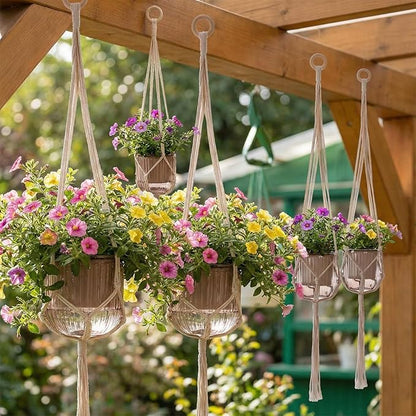 6 Pack Self Watering Hanging Planters Indoor Flower Pots(4.5 +6.5) Visible Water Level Markers 3 Hanging Ropes with Drainage Holes for Indoor Outdoor Garden Home Decor Supplies(Grey)