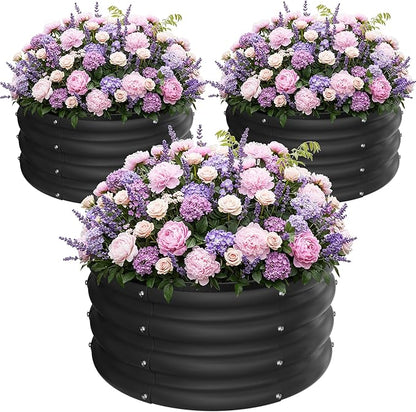 ZXZYHFTY Round Galvanized Raised Garden Bed kit,Black Outdoor Garden Raised Planter Box, Round Large Metal Raised Garden Beds for Vegetable 2 * 2 * 1ft 3 Pcs
