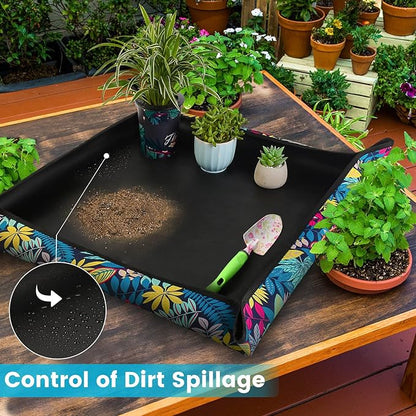 Repotting Mat for Plant Transplanting and Mess Control 29.5"x 29.5" Oxford Fabric Waterproof Potting Foldable Indoor Portable Gardening Tray Unique Gifts Lovers