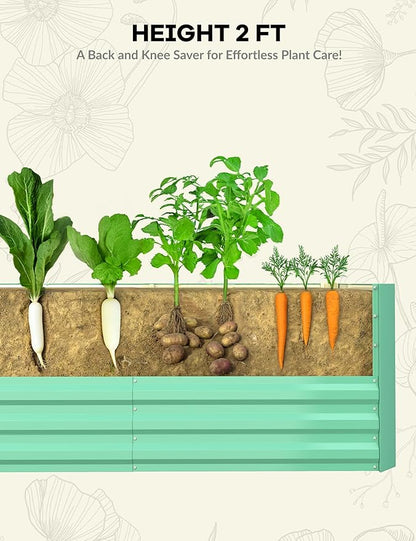 GarveeLife 8x4x2 ft Galvanized Raised Garden Bed, 24" Tall Metal Planter Box for Flowers Vegetables, Rust-Resistant Raised Garden Beds for Gardening, Easy Assembly Outdoor Garden Box & Planters,Green