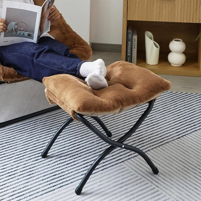 15"(H) Folding Ottoman, Foldable Footrest Stool, Portable Small Foot Stool for Couch, Collapsible Foot Rest Ottoman for Sofa, Accent Padded Ottomans for Living Room, Bedroom, Brown