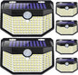 HMCITY 120 LED Outdoor Solar Lights with Motion Sensor and 3 Lighting Modes, IP65 Waterproof Wide Solar Wall Lights Ideal for Garden Patio Yard (Front Button 6Packs, Black Shell-Daylight White)