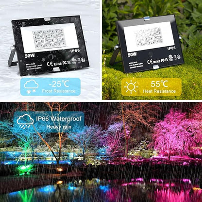 Flood Security Lights, 50W RGB LED Outdoor Floodlight 4-Pack