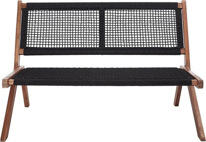 SAFAVIEH Outdoor Collection Kobina Natural Acacia Wood/Black Rope Foldable Bench