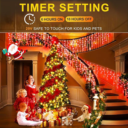 String Lights with 400 LEDs, 33 ft Red Outdoor Christmas Decor, 8 Modes