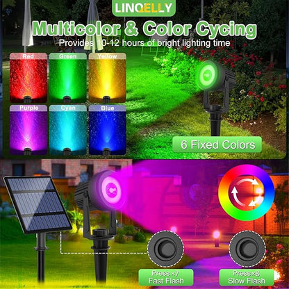 Solar Spotlights Outdoor Waterproof, RGB Landscape Spotlights, Christmas Decorative Solar Spot Lighting for Garden, Yard, Pathway, Lawn, Poolside, Party, 4-in-1 Mounted (RGB, 1 Pack)