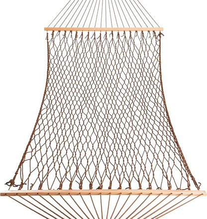 Castaway Living 13 ft. Double Traditional Hand Woven Antique Brown Polyester Rope Hammock – 2-Person, 450 lb Capacity, Free Extension Chains & Tree Hooks, Designed in The USA