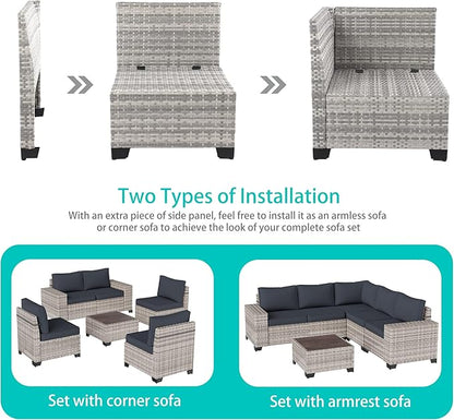 13-Piece Outdoor Patio Furniture Set with 55,000 BTU Fire Pit Table, PE Wicker Rattan Sectional Sofa Patio Conversation Set with Coffee Table, Dark Grey