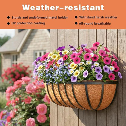 2 Pack 24" Railing Planter Window Box with Coco Fiber Liner Horse Trough Planter The Railing Planters Boxes for Deck Porch Fence Outdoor