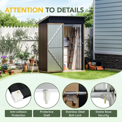 Outdoor Storage Shed, 5x3 ft Brown Steel, Lockable Doors